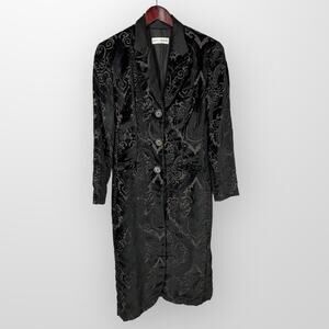 1980's Dolce & Gabbana (S) Vintage Cut Velvet Black Evening Coat Jacket